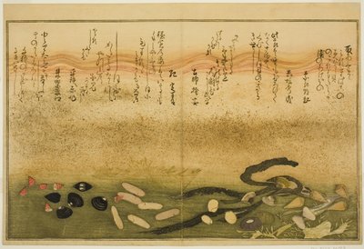 绘本 "退潮的礼物（汐之刀）"中的水菜、汐菜、葛菜、酱菜、千金菜和千草菜 作者 北川宇多郎