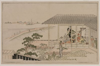 1790年，日本堤防和吉原上空升起。 作者 北川宇多郎