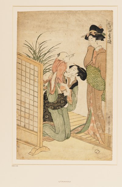 母亲、孩子和护士，c.1790（锦绘（多版）木版画） 作者 北川宇多郎