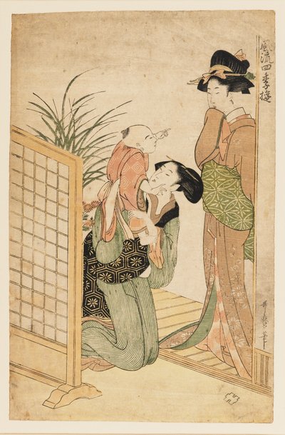 母亲、孩子和护士，约1800年 作者 北川宇多郎