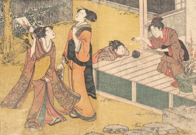 新年游戏，来自印刷书《四季之花》，1801年。 作者 北川宇多郎