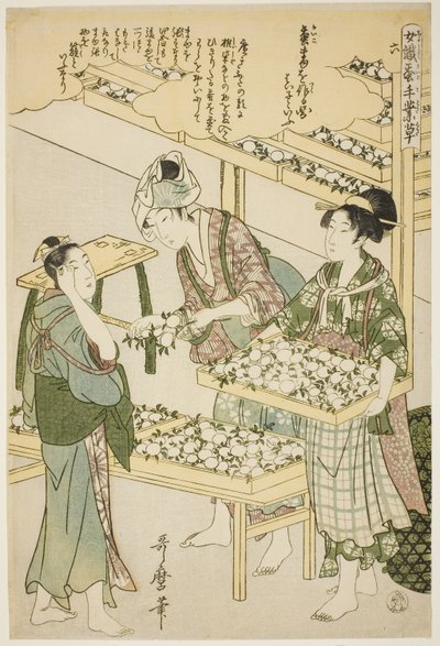 第 6 号（roku），选自 "从事蚕桑业的妇女（Joshoku kaiko tewaza-gusa）"系列 作者 北川宇多郎