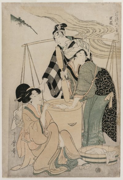 Settsu省，来自《时尚的六大宝石河》，富良木多摩川，c。 1804。 作者 北川宇多郎