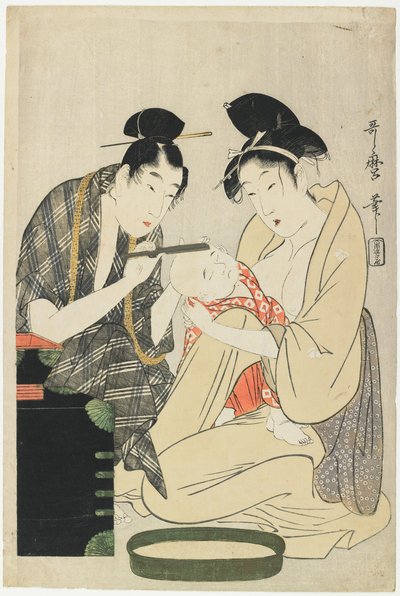 剃刀男孩的头，江户时代，c.1801（彩色木版画） 作者 北川宇多郎