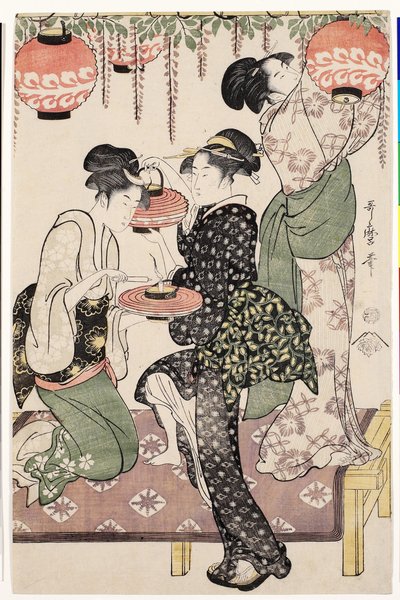 紫藤花茶茶馆的女孩，1795年 作者 北川宇多郎