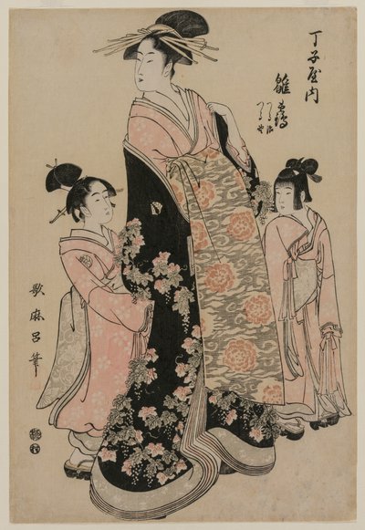 周家的歌妓雏鹤与她的随从鹤治和鹤野 作者 北川宇多郎
