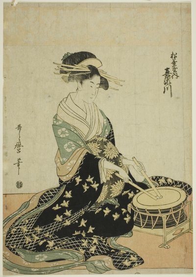 松柏屋的歌妓纪濑川，选自松柏屋歌妓五人音乐家无标题系列作品 作者 北川宇多郎