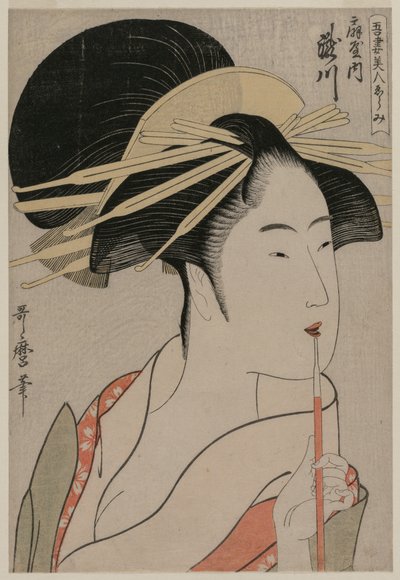 Ogiya的妓女T川从《美丽女人的选择》系列中挑选，c。 1798年。 作者 北川宇多郎