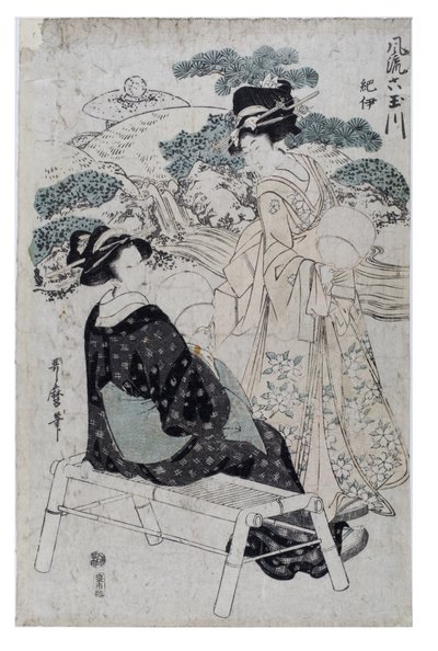优雅的六宝石河，约1800-1805（纸上木版画） 作者 北川宇多郎