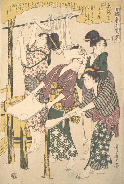 丝绒的制作，约1790年。 作者 北川宇多郎