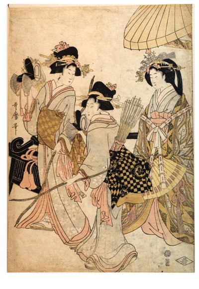 三位女性作为弓箭手 作者 北川宇多郎