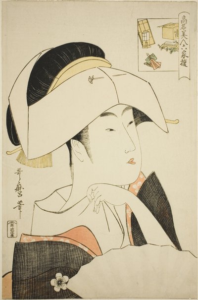 丰本富苗，选自《媲美六大诗人的著名美女》系列（Komei bijin rokkasen）（丰本富苗）（图谜） 作者 北川宇多郎