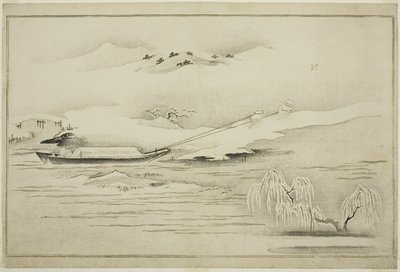 拖曳在雪中的驳船，摘自专辑《银世界》，1790年 作者 北川宇多郎