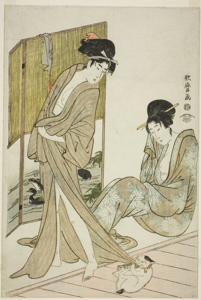 浴后的两位年轻女子 作者 北川宇多郎