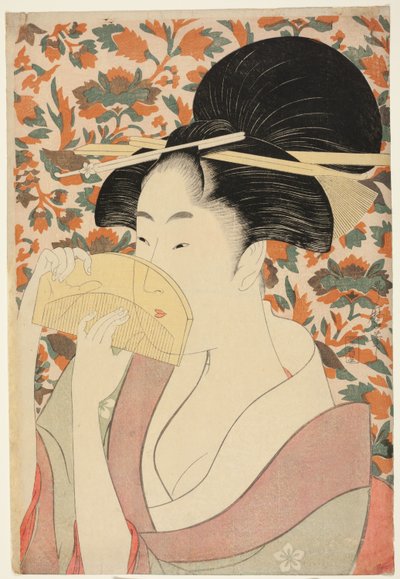 手持龟壳发梳的女子 作者 北川宇多郎