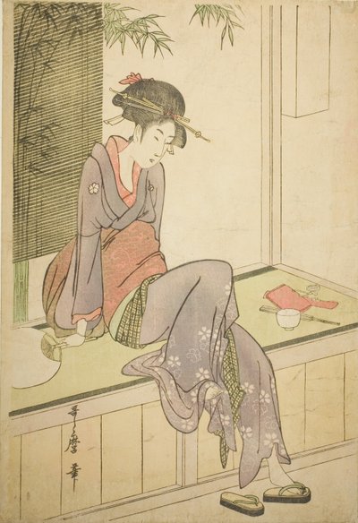 坐在阳台上的女子 作者 北川宇多郎