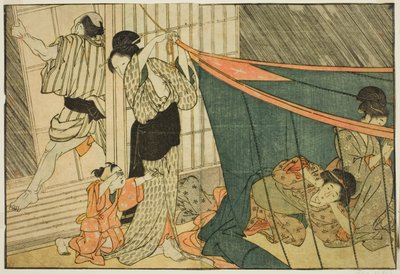 雷雨中蚊帐里的女人》，选自绘本《图画书：四季之花》，第 1 卷 作者 北川宇多郎