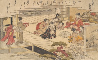 玩贝壳游戏的妇女，1790年。 作者 北川宇多郎