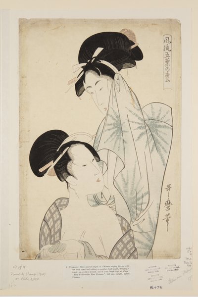 沐浴后的女人（彩色木版画） 作者 北川宇多郎