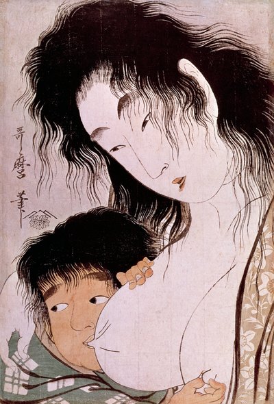 Yamauba和Kintaro：北川宇太郎（1753-1806）的tetee日本版画。太阳。0,37x0,25米，1801-1803。巴黎，吉美博物馆，国立亚洲艺术博物馆 作者 北川宇多郎