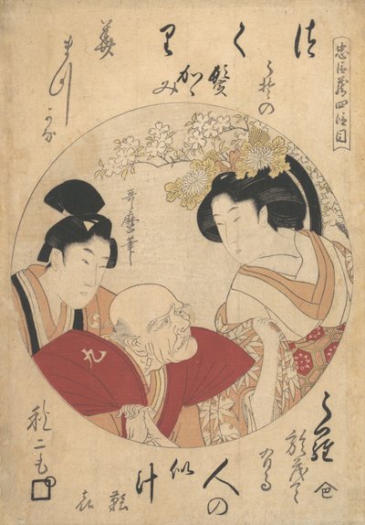 年轻人、老人和女人，约1798年。   作者 北川宇多郎