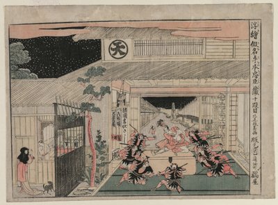 Chushingura：《忠诚宝藏阁》系列透视图中的第X部，c。 1790年 作者 北尾正好