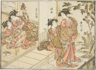 Maruebiya 的歌妓，选自《妓院美女镜》（Seiro bijin awase sugata kagami），第 2 卷。 作者 北尾重正