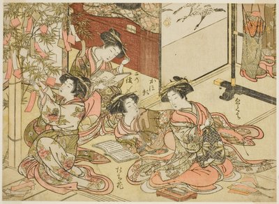 新金屋的歌妓》，选自 "妓院美女镜（Seiro bijin awase sugata kagami）"系列，第 2 卷。 作者 北尾重正