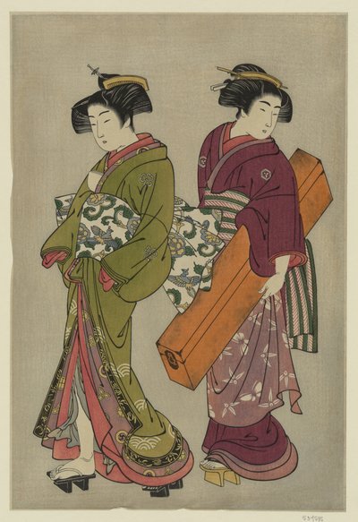 Kitao Shigemasa（1777 年）艺伎和仆人抬着三味线盒 作者 北尾重正