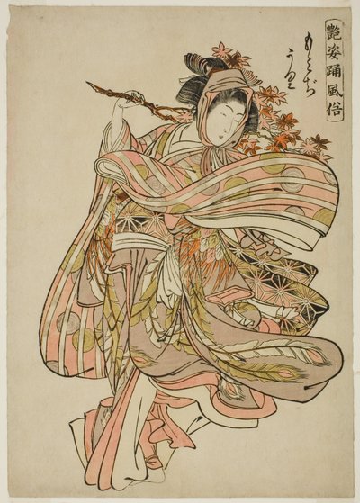观赏枫叶（Momijigari），选自 "迷人人物的舞蹈习俗（Atesugata odori fuzoku）"系列 作者 北尾重正