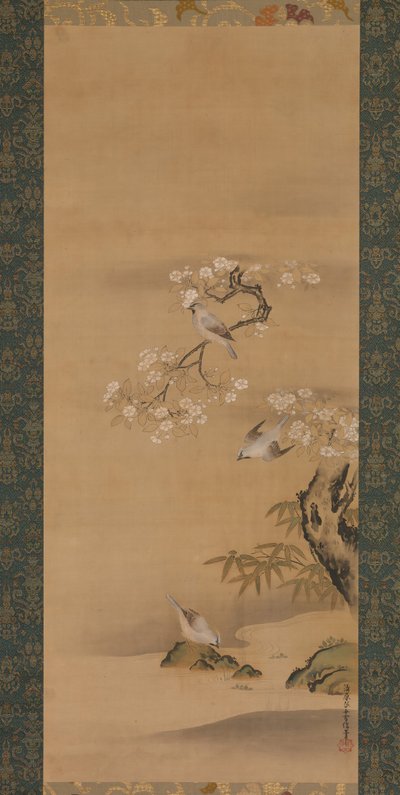 蜡翼、樱花和竹子，17世纪末。 作者 清原雪信