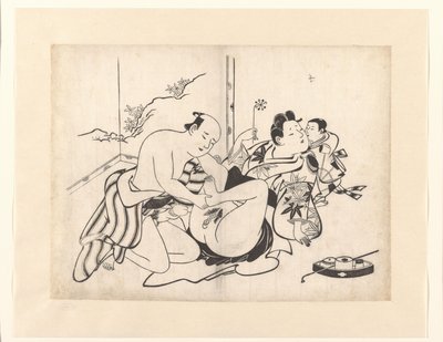 使用烟具和折叠屏风进行色情表演 作者 Kiyonobu (I) , 鸟居