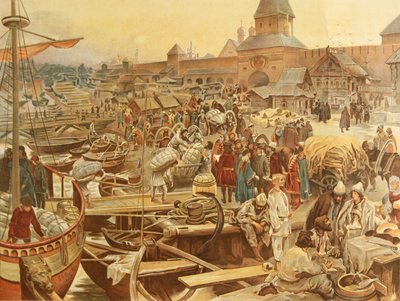 诺夫哥罗德港，1907年 作者 克拉维迪·瓦西里耶维奇·列别杰夫（Klavdiy Vasilievich Lebedev）