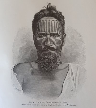 胡安-特帕诺，《论复活节岛民的纹身》中的插图，作者：哈尔玛-斯托尔普 作者 纳特·贾马尔（Knut Hjalmar）（后饰）Stolpe