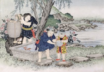 “儿童游戏”系列中的金鱼，1888年（彩色木刻） 作者 小林英策