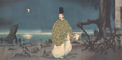 月光海滩上的平安时代宫女，19世纪。 作者 小林清一