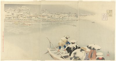 第二个月：黄昏雪中的松地山（如月，松地山之雪），选自 "东京名胜实景（东京名胜实景）"系列 作者 小林清一