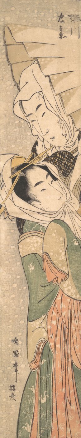 雪中的女孩和情人，19世纪初。 作者 小井川春政