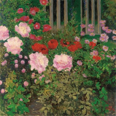 花草栅栏；在花园的篱笆上盛开的鲜花 作者 Koloman Moser