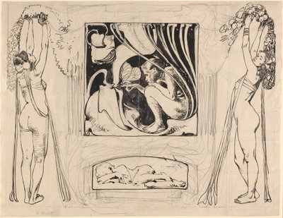 夏天的寓言，1896 年或之后（钢笔和墨水画） 作者 科洛曼·莫泽（Koloman Moser）