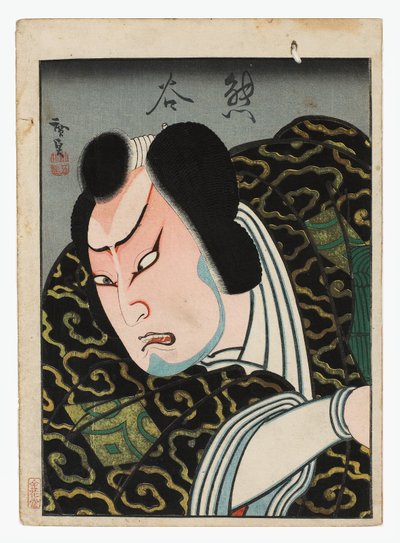 约 1848 年，饰演熊谷的小野江玉藏（单张大阪版画） 作者 小西广定