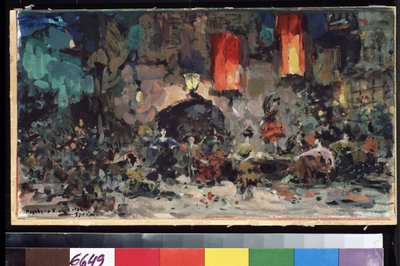 L. Minkus（1826-1917 年）的芭蕾舞剧《堂吉诃德》的舞台设计。康斯坦丁-阿列克谢耶维奇-柯罗文（康斯坦丁-柯罗文）（1861-1939 年）的作品，纸板上的水彩和水粉画 作者 康斯坦丁·阿列克谢耶维奇·科罗文