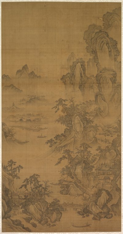 山间集市，晴空万里，薄雾升腾 作者 朝鲜，朝鲜王朝