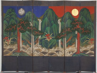 风景（面板上的蛋彩画和金箔） 作者 韩国学校