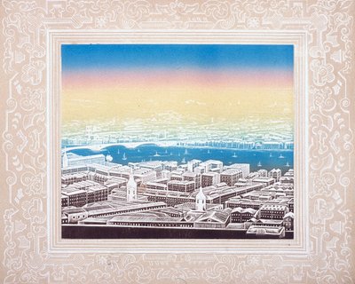 带有装饰边框的伦敦鸟瞰图，约1845年。   作者 克伦海姆公司