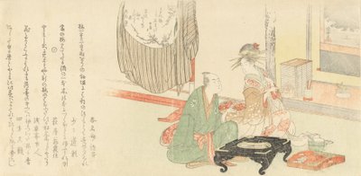 在托克诺玛壁炉前的歌妓和客户，1798年。 作者 久保顺曼