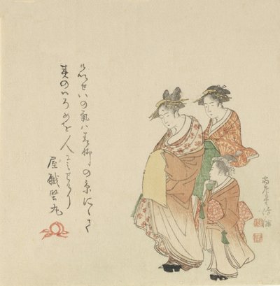 有两个随从的歌妓，1797年。 作者 久保顺曼