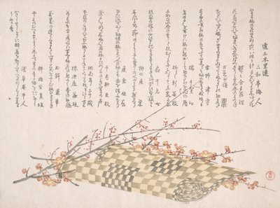 带花的梅枝和卷席，19世纪。 作者 久保顺曼