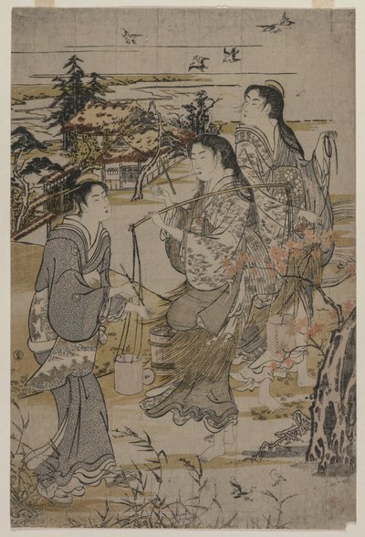 有盐桶的妇女，武藏省野田多摩河，1780年代后期。 作者 久保顺曼