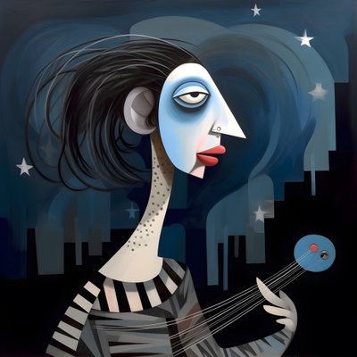 夜晚月光下抱着吉他的 3D 女游吟诗人 3 作者 Kurt Heppke